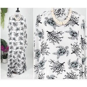 White/Black Coral Honu Tropical SARONG Kīkepa Pareo Beach Wrap Skirt Sum…